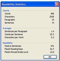 Readability statistics generated by Word