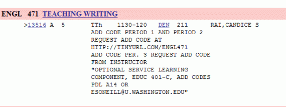 Example course in time schedule