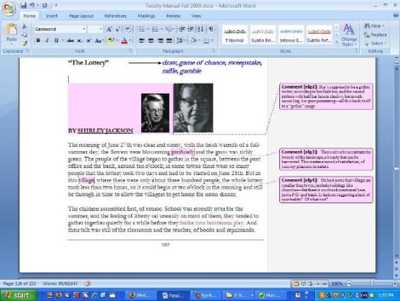 ms word assignment sample for students Annotated excerpt from Shirley Jackson's The Lottery