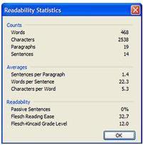 ms word assignment sample for students Readability statistics generated by Word