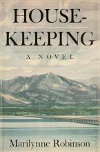 First edition cover art. Painting of train tressle crossing a large lake, with mountains in the background.