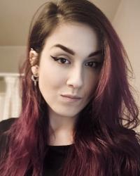 Portrait of woman with long dark hair