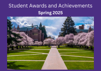 A thumbnail of the cherry blossom trees on the UW Quad, with "Student Awards and Achievements" written above it.