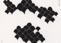 Repeated black ink mounds intersect with each other, which cream white space with a "rough paper" texture in the backdrop. Each edge of the square image has text relevant to the book: title, author name, and collaborator names.