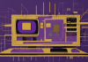 An image of a computer with bisecting vertical and horizontal lines, in UW colors.